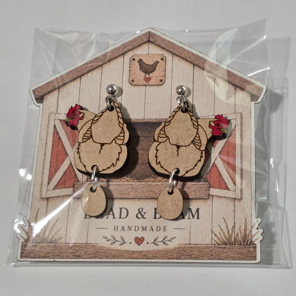Handmade Chicken Butt Hen & Egg Dangle Earrings – Farmhouse Humor Gift